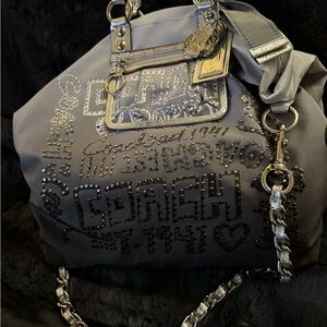 Coach Metallic Gray Embellished Shoulder Bag